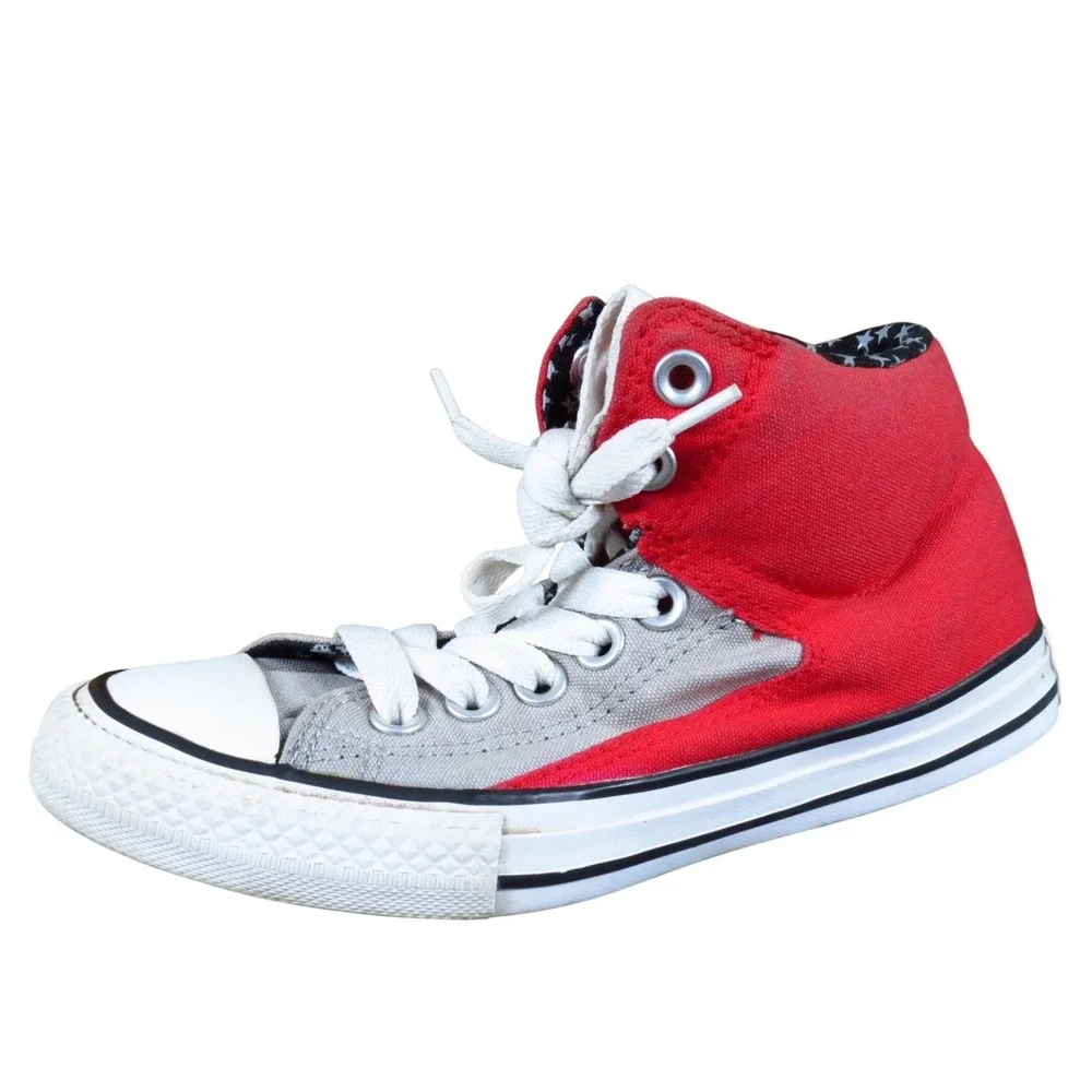 Converse High Street Boys Athletic Shoe Size 2 Casual Red Grey Canvas Sneakers